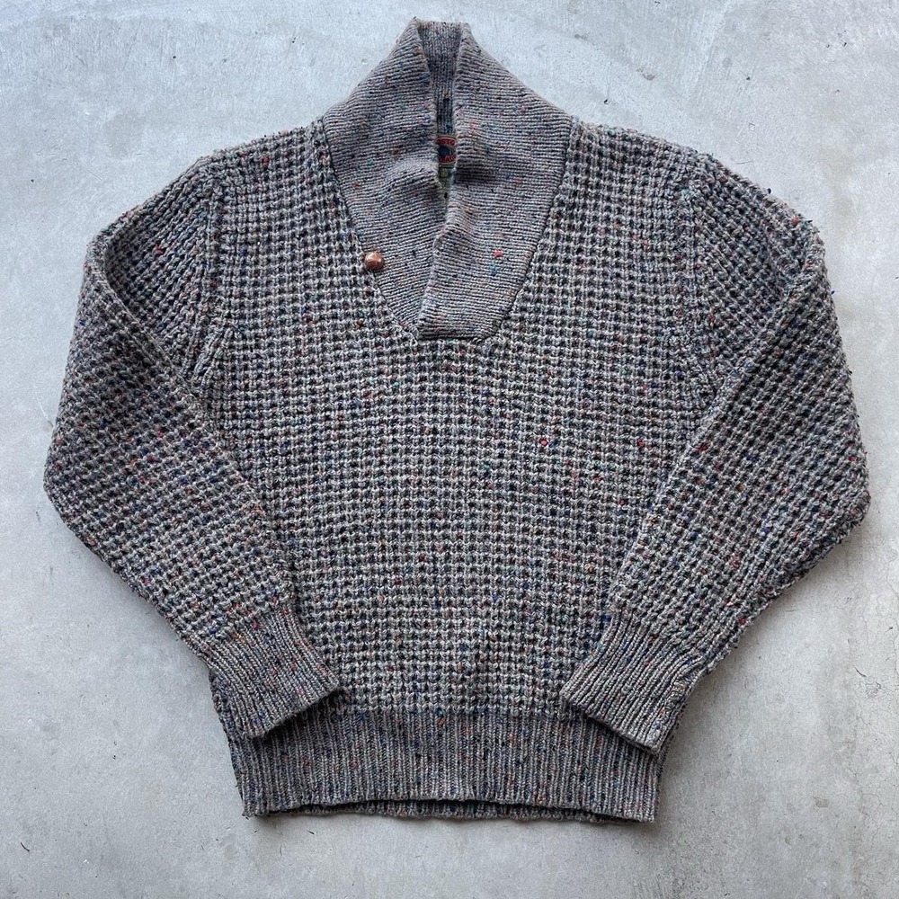 Vintage Boston trader Shawl Neck Knit Fisherman Sweater M Coastal Multicolor
